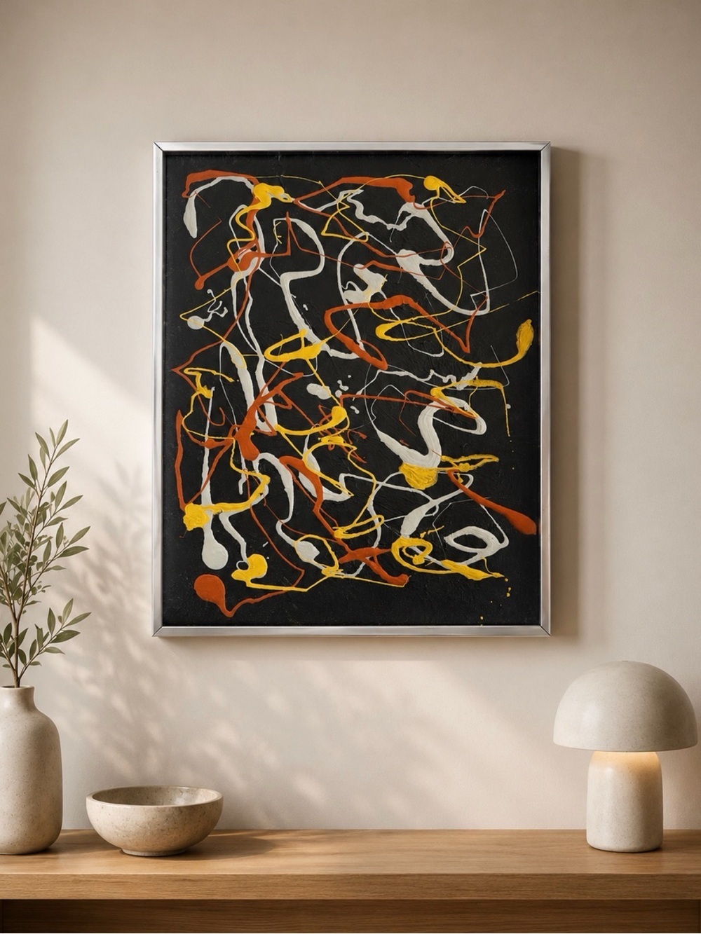 Abstract Splash Canvas Wall Art in Black, Yellow & Orange